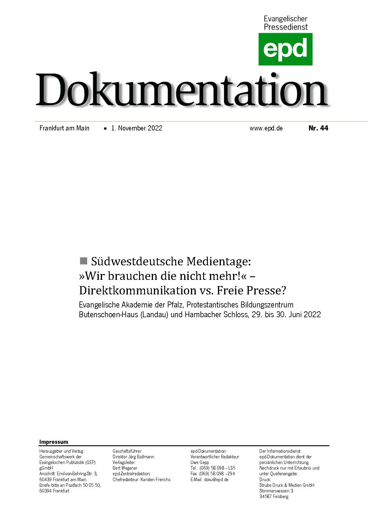 Cover der epd Dokumentation Nr. 41